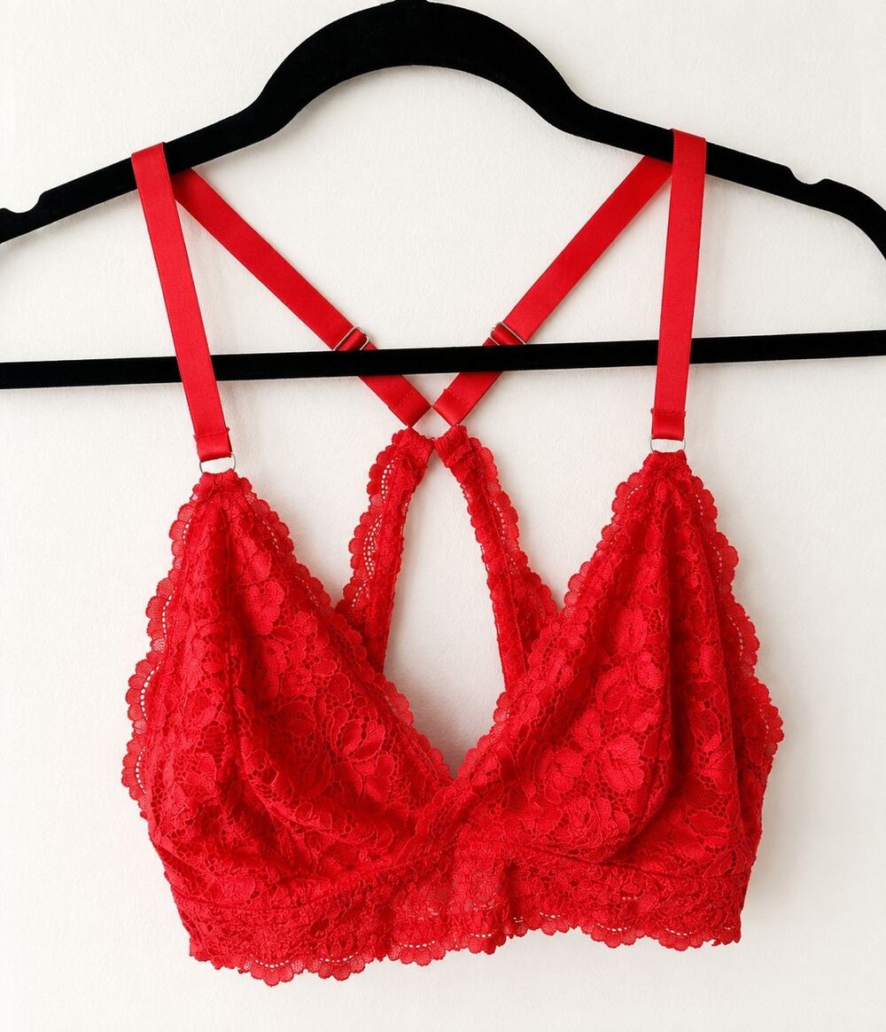 Primark Red Floral Lace Racerback Bralette Bra Women's Size 38D Wireless Padded